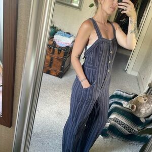 Carley Jean Las Angeles Striped Bohemian Button-Down Linen Blend Jumpsuit